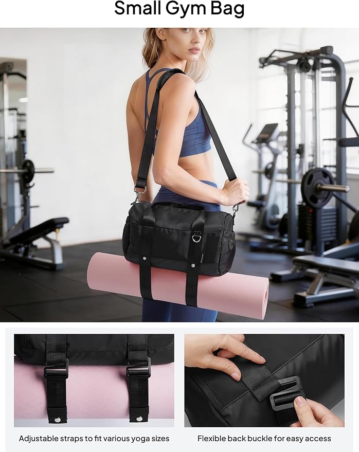 TOPEAST Small Gym Bag for Women, Mini Sports Yoga Bag Gym Tote Bag with Yoga Mat Holder, Small Sports Duffle Bag with Water Bottle Pocket & Wet Pocket for Travel Dance Workout, Black
