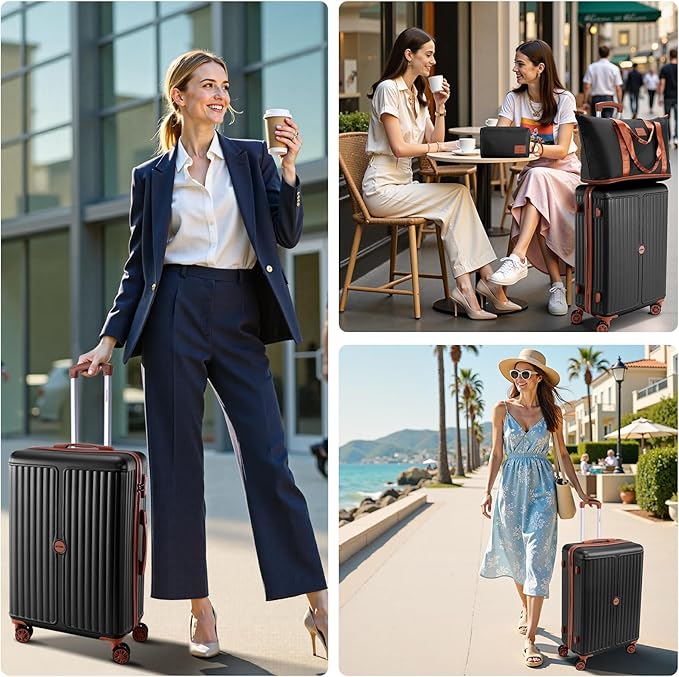 Hoteel Luggage Sets 3 Piece ABS+PC Hardside, 4-Year Warranty, Luggage Set with Spinner Wheels, TSA Lock, Lightweight Carry on Luggage, 20" Suitcase with Duffel & Organizer, Black
