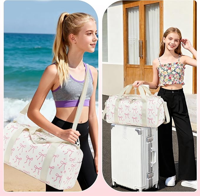 LOIDOU Kids Duffle Bag for Girls, Lightweight Girls Overnight & Weekender Travel Bag with Shoe Compartment and Wet Pocket, Cute Duffel Bags for Toddler Dance, Kids Sleepovers, Gym & Weekend Trips