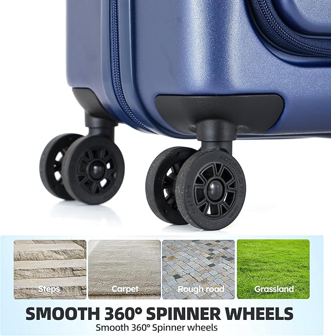 Carry On Luggage, 20Inch Top Opening Airline Approved ABS+PC Hard Shell Suitcases with Silent Wheels, TSA Lock,Front Pocket and Wet-dry Separated Six-piece Set (Dark Blue, 20 Inch)
