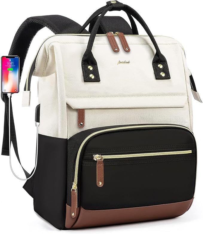 Focdod Backpack for Women, Fits 15.6 Inch Laptop Bag Fashion Travel Work Bag, Business Computer Waterproof Backpack Purse, College Backpacks Beige Black Brown