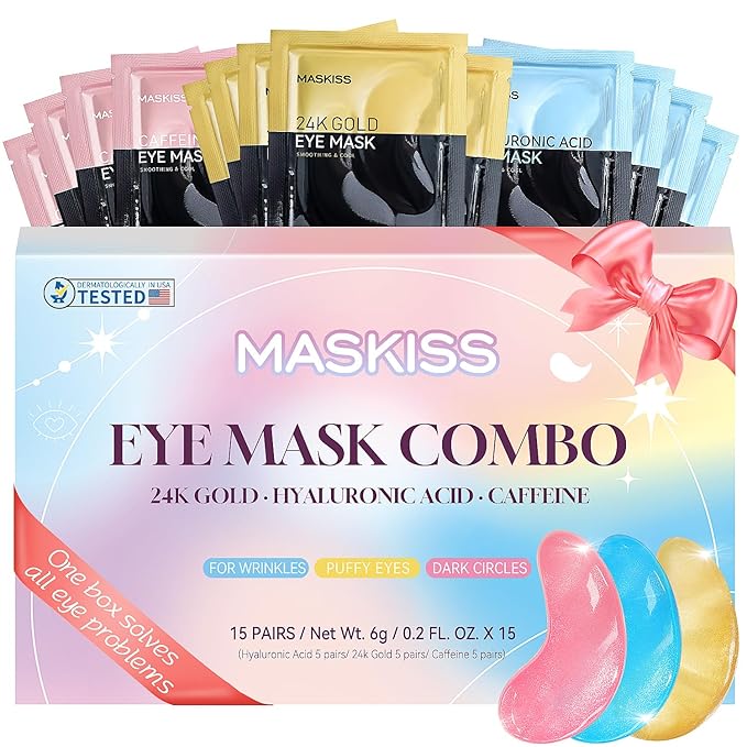 Under Eye Patches (15 Pairs), 3 Colors Eye Masks Gift Set for Dark Circles Puffy Eyes, Undereye Bags and Wrinkles, Bachelorette Party Favors for Women, Skin Care Set Gifts Teen Girls