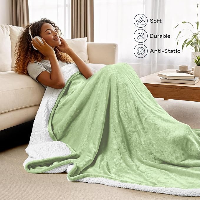 Utopia Bedding Sherpa Blanket Twin Size (Sage Green, 90x66 Inches) - Soft Lightweight Plush Fleece Reversible Blanket for Bed, Sofa, Couch, Camping and Travel