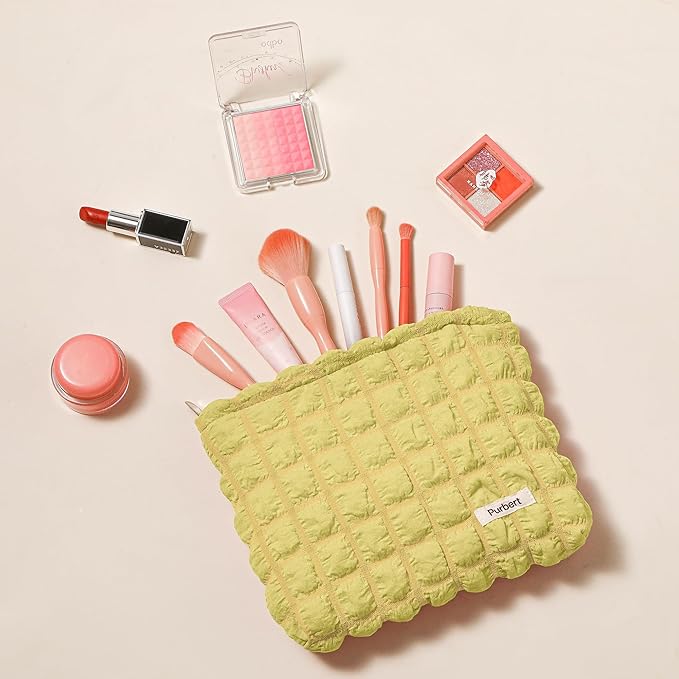 Makeup Bag, Bubble Cloud Travel Cosmetic Bag Organizer, Large Capacity Toiletry Make Up Bags with Zipper for Women and Girls, Yellow