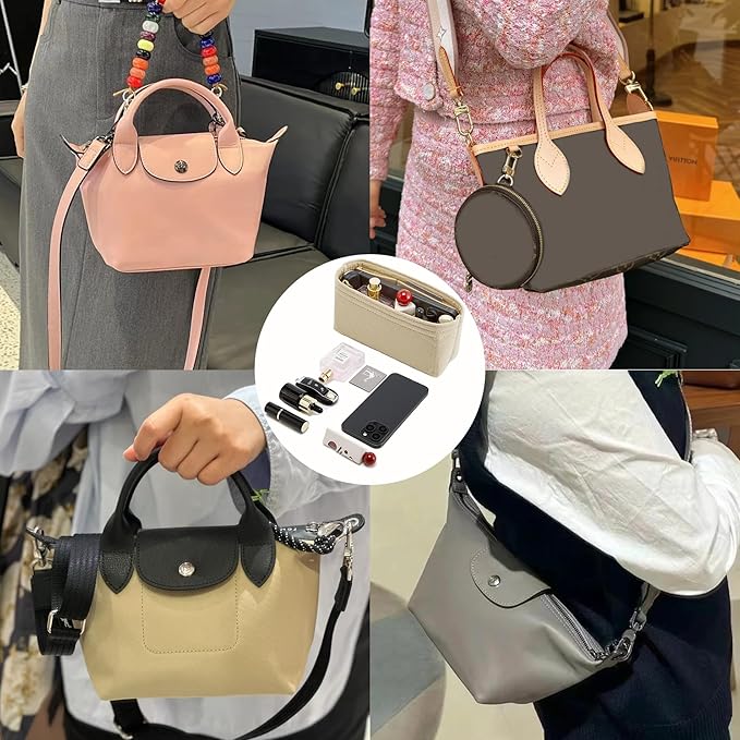 Doxo Purse Organizer Insert for Longchamp Mini/XS Handbags and Lv Neverfull BB (XS/BB,Beige)