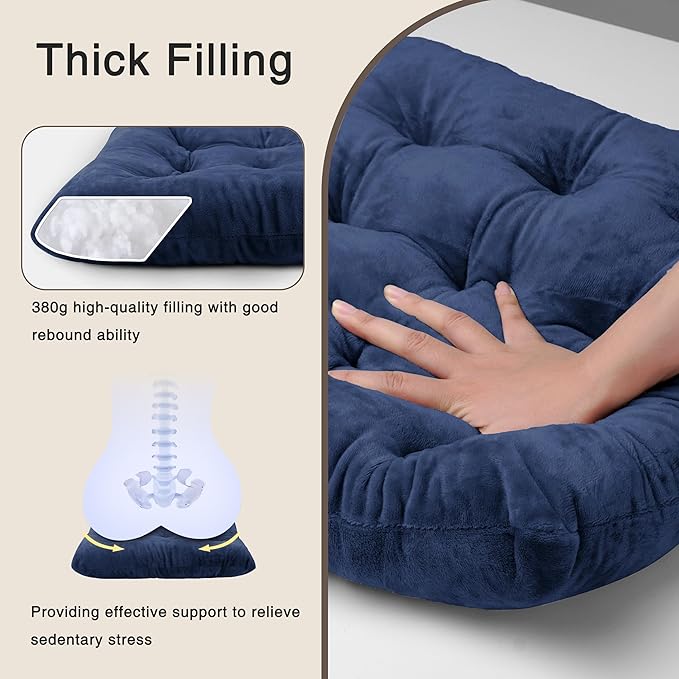 OVOV 4 Pack Chair Cushions for Dining Chairs Soft Seat Cushions for Kitchen Desk Chairs Square Chair Pads with Ties (15.5"x15.5" Navy)