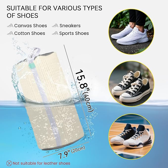 2Pcs Shoe Washing Machine Bag, Sneaker Laundry Bag for Washing Machine, Extra Long and Thick Microfibre Fluff, Reusable for Washer and Dryer (2pcs, Greige)