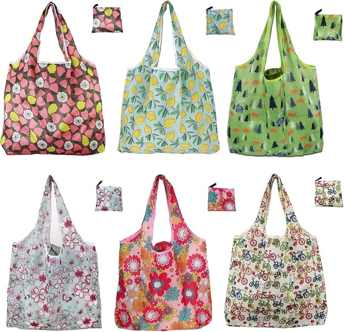 6 Pack Reusable Grocery Bags Heavy Duty with Handles, Reusable Shopping Bags for Women, Foldable, Washable for Store, Travel
