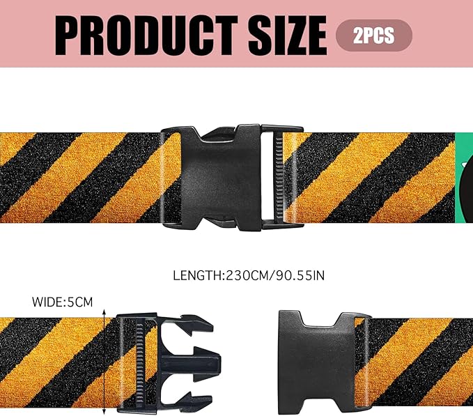 Nuxovilar Luggage Straps of 2 Set Black & Yellow Diagonal Stripes Pattern, 1.96x90.5 inches - Luggage Straps for Suitcases, Fit for Adventure Trips, Outdoor Travel, Daily Commute