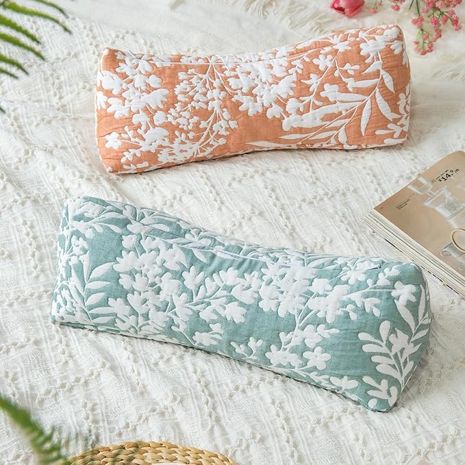 Buckwheat Neck Support Pillow Cervical Neck Cylinder Bolster Pillow,Buckwheat Hulls Adjustable Roll Pillow,Neck Pain Relief for Back and Side Sleepers Round Pillows for Lunch Break Orange, 6*15 inch