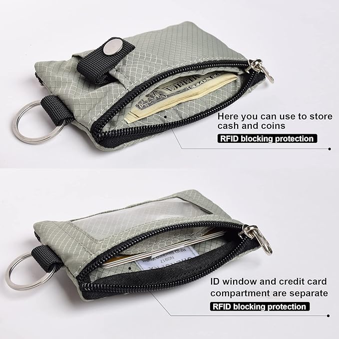 CHENSPRX Minimalist RFID Blocking Small Wallet with ID Window,WaterResistant Zip Id Case Wallet with Lanyard Keychain for Cards,Cash,Travel,Women,Men