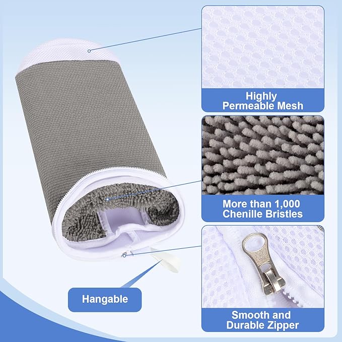 Shoe Washing Machine Bags, 2 PCS Shoe Bag for Washing Machine, 360° Wrap-Around Clean Laundry Bags Reusable Hidden Zipper Cleaning Bag for Tennis Shoes Sneaker Running Shoes, Grey