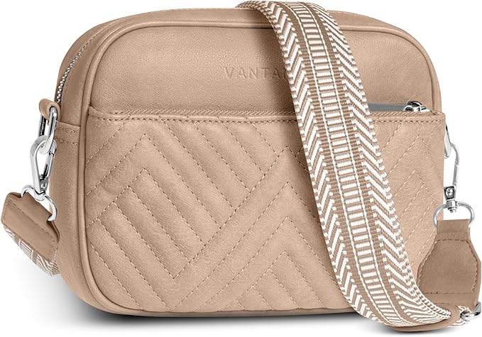 Vantamo Premium Quilted Crossbody Bags for Women with Anti-Pickpocket Clip, Vegan Leather Handbags, Travel Purses for Women