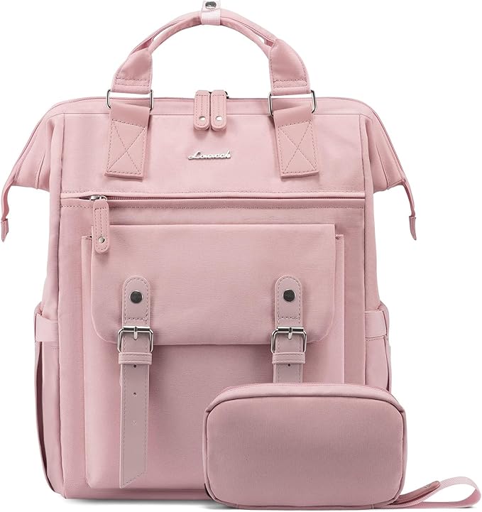 LOVEVOOK Laptop Backpack,Teacher Nurse Work Travel Backpacks Purse for Women, Computer Bag, 17 inch Pink White