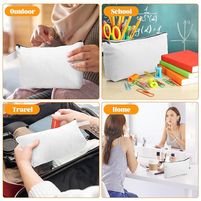 Saintrygo 30 Pcs Canvas Makeup Bags Bulk for Women Cosmetic Bags Small Travel Canvas Zipper Pouch Blank DIY Multipurpose Toiletry Hygiene Pouch for Women Purse Pencil Case(White,9.8 x 5 x 2 Inch)