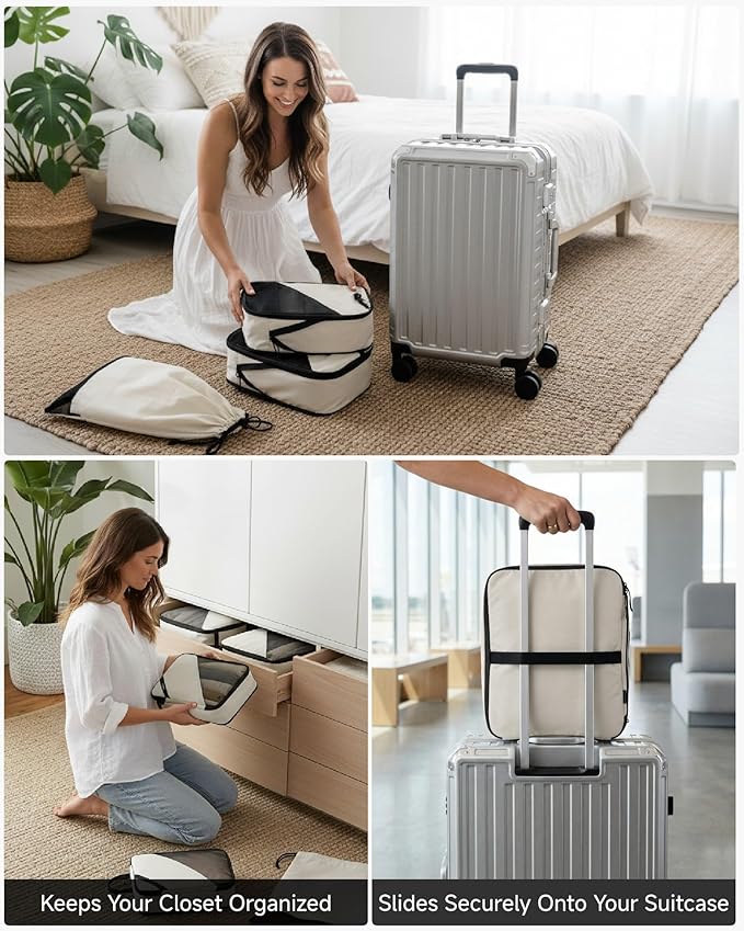 LUGGEX Packing Cubes for Travel, POX01 Luggage Organizers Bags, Suitcase Organizer with Shoe Bag, 6 Set Travel Cubes for Packing (POX-Core, Beige)