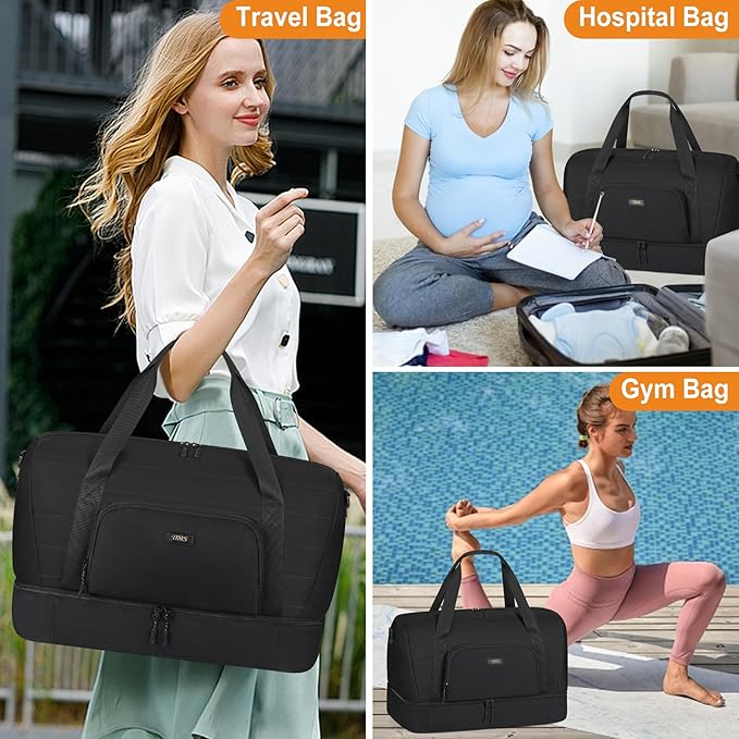 Travel Weekender Bag for Women, 21" Overnight Bag with Shoe Compartment 50L Large Travel Duffel Bag Carry On Tote for Weekend, Overnight, Business Trips, Water Resistant