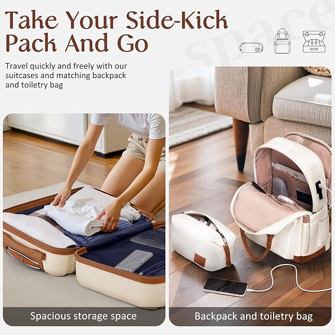 Coolife Luggage Sets Suitcase Set 3 Piece Luggage Set Carry On Hardside Luggage with TSA Lock Spinner Wheels (White, 3 piece set (BP/TB/20))