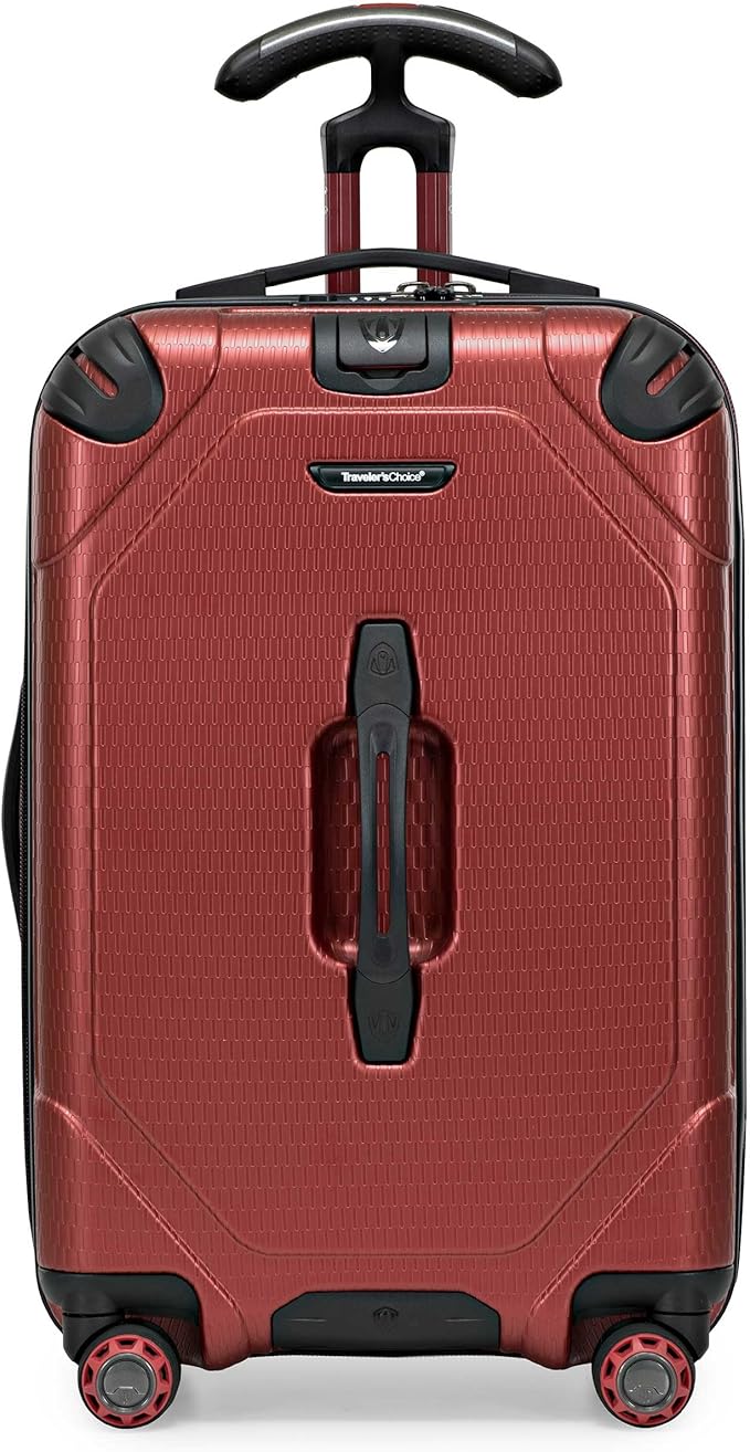 Traveler's Choice Maxporter II Polycarbonate Hardside Trunk with Spinner Wheels, Red, 22-Inch Carry-on Luggage