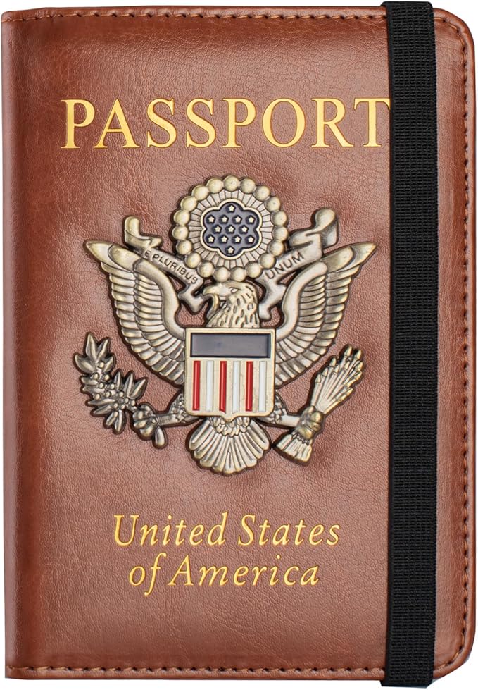 Passport Holder Cover and Card Case Slot Combo RFID Blocking Leather Travel Passport Wallet for Men and Women US Passport Protector Document Organizer,Brown