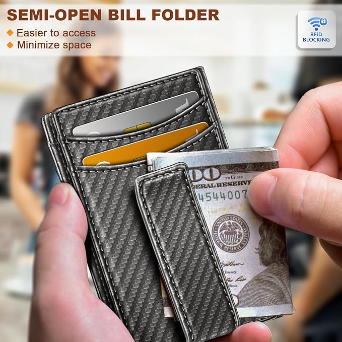 BULLIANT Men Airtag Wallet,Slim Wallet Money Clip Card Holder Magnetic Closure 12 Cards in Front Pocket RFID Blocking