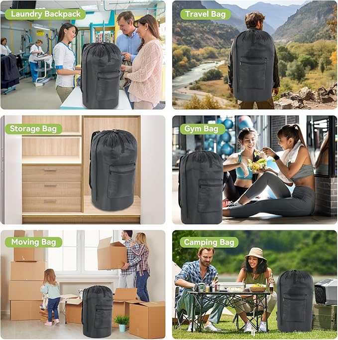OTraki Large Laundry Backpack 100L Heavy Duty Travel Laundry Bags Hamper Bag with Adjustable Shoulder Straps Pocket Drawstring Closure Drying Do Not Exceed 176℉