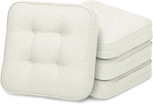 GOFORIT Memory Foam Cushion，Square Seat Cushions for Dining Chairs,Non-Slip Chair Pads with Removable Cover, 16'' x 16'',4 Pack, Off White