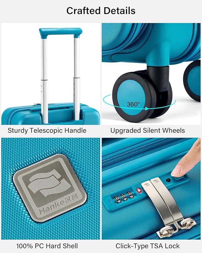 Hanke Hardside Expandable Carry On Luggage, 20 Inch Top Opening Trunk Luggages with Spinner Wheels, All-PC Hard Shell Carry-On Suitcase, Lightweight & TSA Airline Approved (Caribbean Blue, 46L)