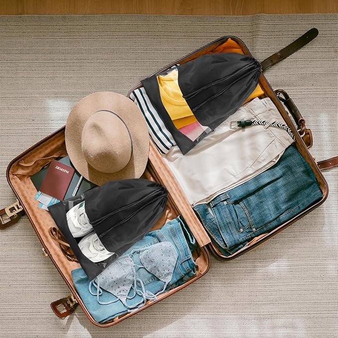 Large Black Travel Shoe Bags - 10 Pcs with Clear Window, Non-Woven Drawstring, 12.6" X 17.3" for Men Women