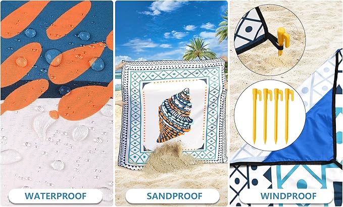 Beach Blanket Waterproof Sandproof Extra Large Beach Mat 79" X 83"/120"x108"for 1-8 Adults Quick Drying Durable Outdoor Picnic Mat for Beach Travel Camping Hiking