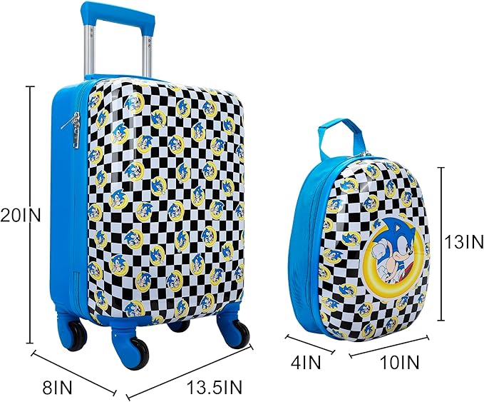 Bioworld Sonic the Hedgehog Kids' 2-Piece Travel Set With Rolling Suitcase And Backpack