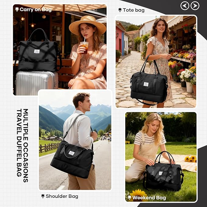 Travel Duffel Bag, Sports Tote Gym Bag, Shoulder Weekender Overnight Bag for Women