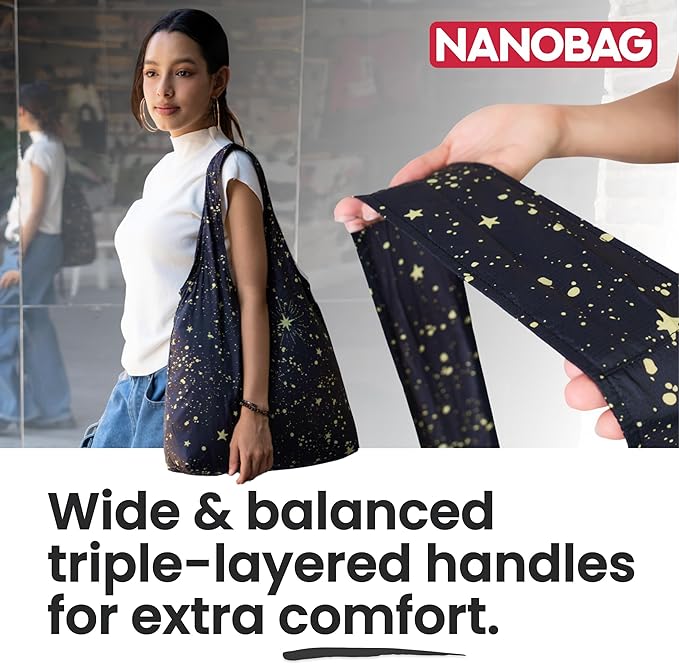 Nanobag Ultralight Foldable Tote for Women & Men, Reusable Grocery & Travel Bag, Packable Collapsible Compact Market Essential (Micro Black)
