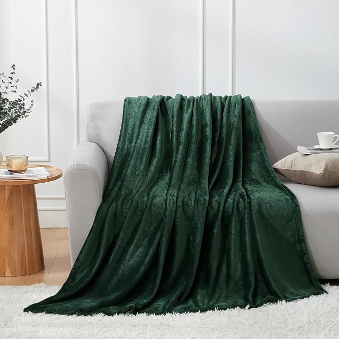 Hansleep Fleece Queen Blanket for Bed Fleece Dark Green, Queen Size Super Soft Flannel Fuzzy Plush Cozy Blanket for All Seasons, Dark Green, Queen 90x90 Inches