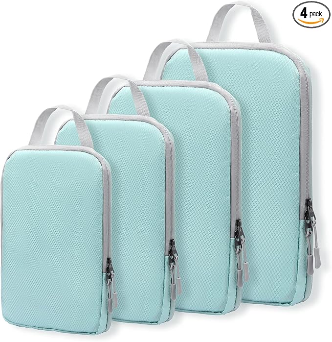 WOOMADA Compression Packing Cubes for Suitcases Travel Essentials 4 Set Expandable Travel Bags Organizer for Luggage(turquoise)