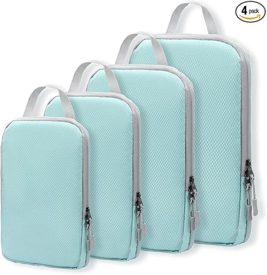 WOOMADA Compression Packing Cubes for Suitcases Travel Essentials 4 Set Expandable Travel Bags Organizer for Luggage(turquoise)