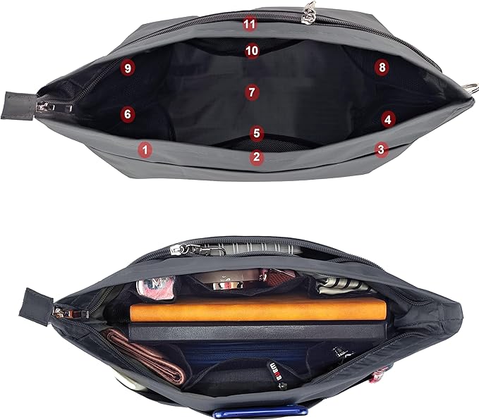 Time Wing Handbag Tote Purse Organizer Insert Bag Liner Shaper Divider Zipper 11 Pockets Compartments X Large Dark Grey
