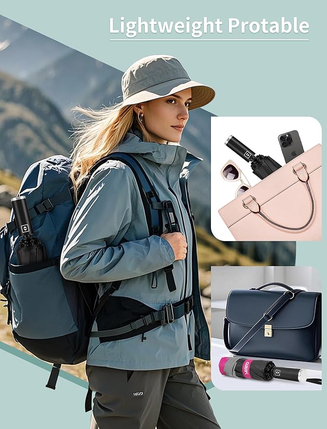 Seniny Inverted Travel Umbrella Compact - Windproof Umbrellas for Rain with Reflective Strip, Large UV Umbrella for Sun Protection, Automatic Portable Umbrellas Fold in Reverse for Car, Backpack