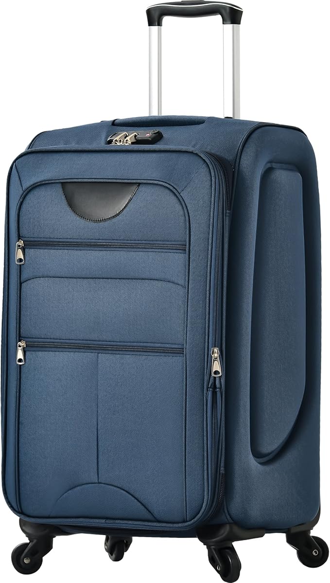 Softside 3 Piece Luggage Sets, Expandable Lightweight Suitcase Sets Double Softshell Spinner Wheels Travel Luggage Set for Women and Men (Dark Blue, 3-Piece Set)