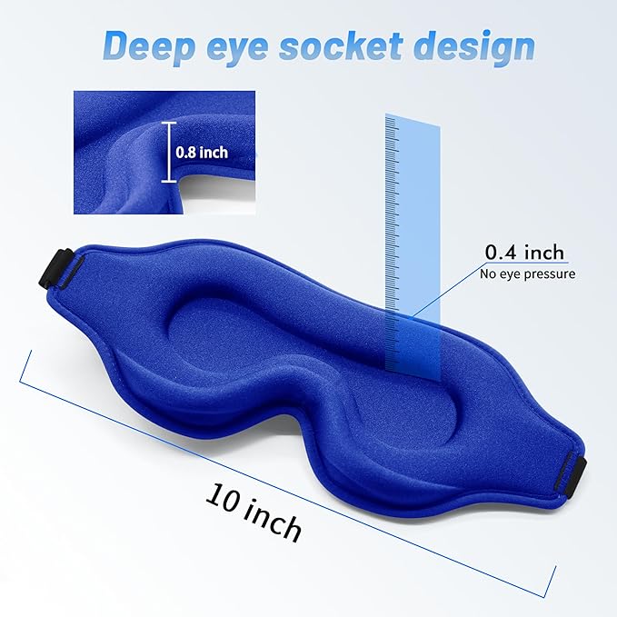 Sleep Eye Mask for Men Women, Sleeping Mask for Side Sleeper, Travel Blackout Night Blindfold Eye Shade Cover with Adjustable Strap (Blue-3D)