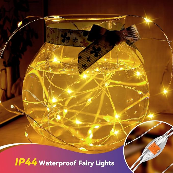 LitHome 2 Pack Fairy Lights Battery Operated, Each 20 FT 60 LED Warm White | Twinkle Lights Battery Operated 2 Modes, Waterproof Fairy String Light for Classroom Indoor Bedroom Christmas Wedding Decor