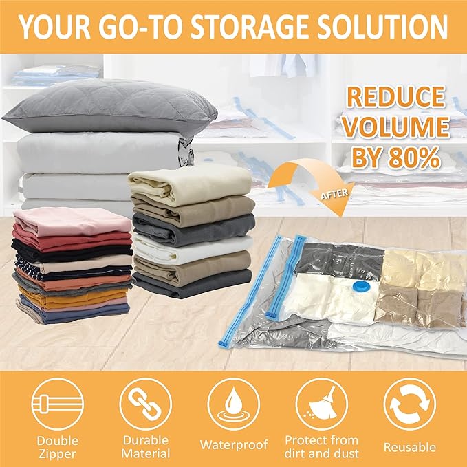 Cozy Essential Vacuum Storage Bags, 80% Compression Vacuum Seal Space Saver Plastic Packaging Bags for Clothes, Blankets, Pillow, Bedding, Comforters, Sealer Clothing Storage,10 Jumbo