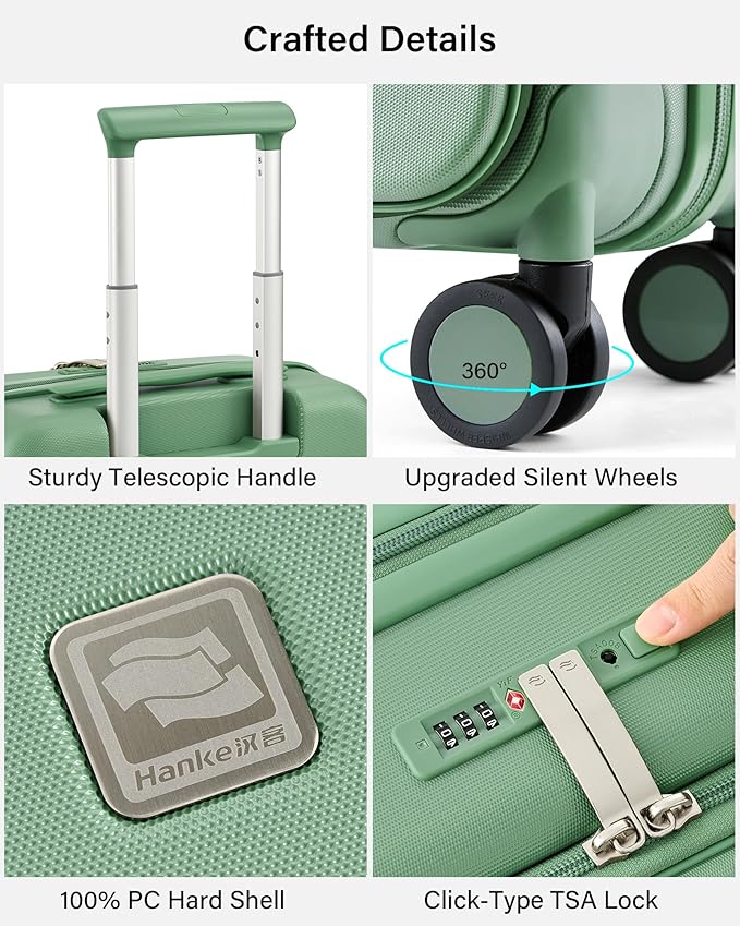 Hanke Hardside Expandable Checked Luggage, 24 Inch Top Opening Trunk Luggages with Spinner Wheels, All-PC Hard Shell Suitcase, Lightweight TSA Checked-Medium(Forest Green, 83L)