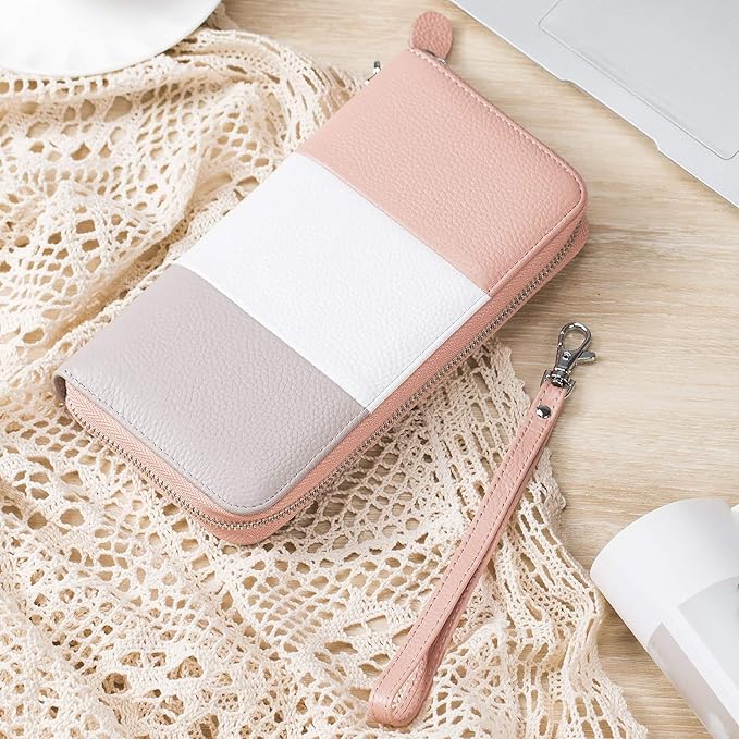 Moflycom Womens Wallet RFID Blocking Genuine Leather Multi Credit Card Large Capacity Zip Around Clutch Travel Purse Wristlet