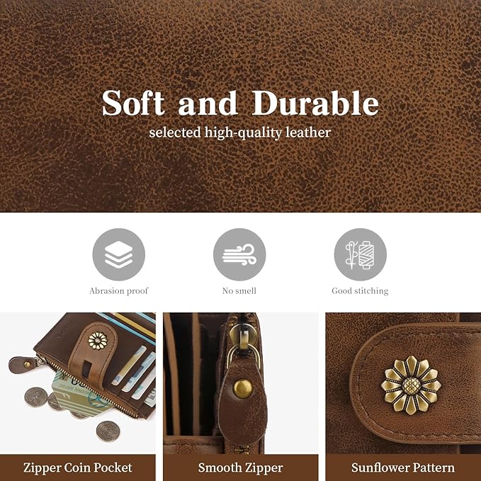 Wallet Women,RFID Blocking Womens Wallet,Leather Bifold Compact Small Wallet for Women Card Holder with Zip Coin Pocket(browncoffee)