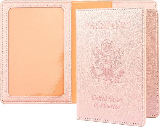 Passport Holder, Passport Holder Men, Passport Wallet Travel Must Haves, 1 Pack Passport and Vaccine Card Holder Combo, Travel Documents Organizer Protector for Travel Accessories, Rose Gold