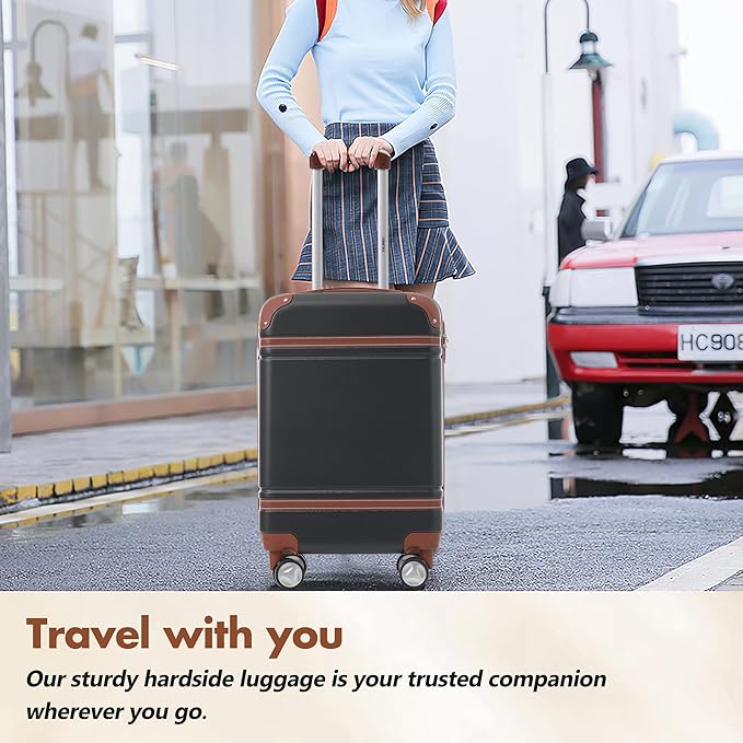 Merax 28 Inch Checked Luggage, Expandable Suitcase with Spinner Wheels, Hard Shell Vintage Luggage Set with TSA Lock(Black)