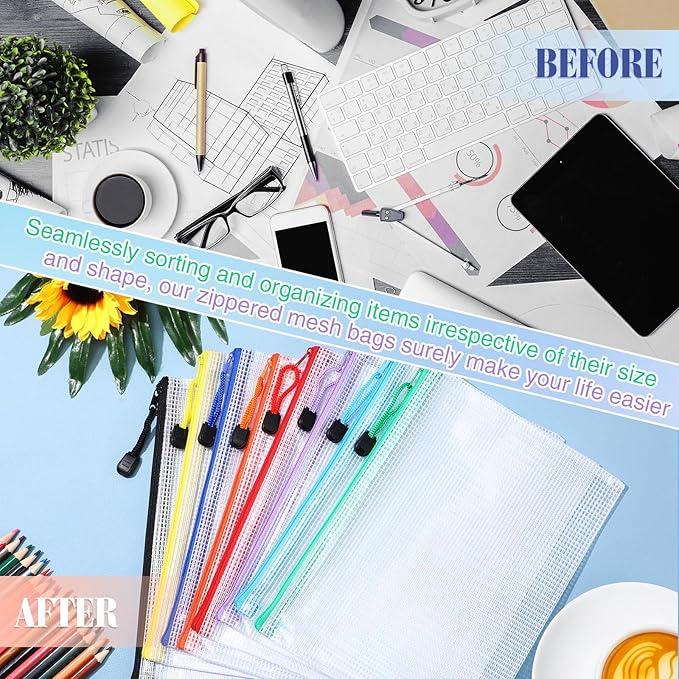 Jetec 32 Pcs Mesh Zipper Bags Toy Storage Bikini Organizer Bag Bolsas Para Guardar Trajes De Bano Waterproof Zipper Reusable Pouch Puzzle Multipurpose for Storage Office(Sweet Color,9 x 7 Inch)