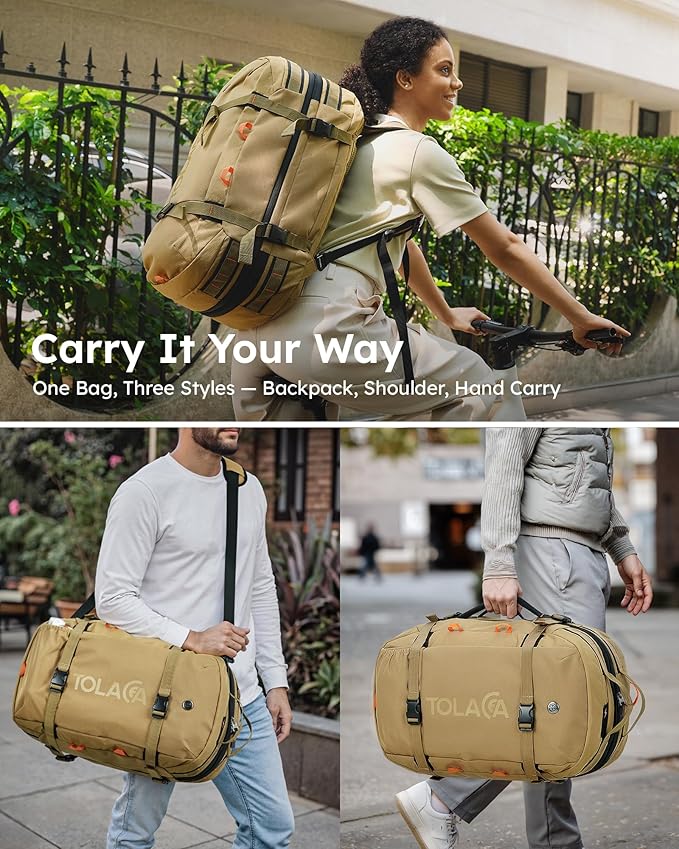 Tolaccea Travel Backpack for Men Women, 40L-50L Carry On Backpack with Wet Dry Compartment, TSA Approved Laptop Daypack Fits 15.6", Convertible Expandable Large Rucksack Duffel Bag for Work Travel