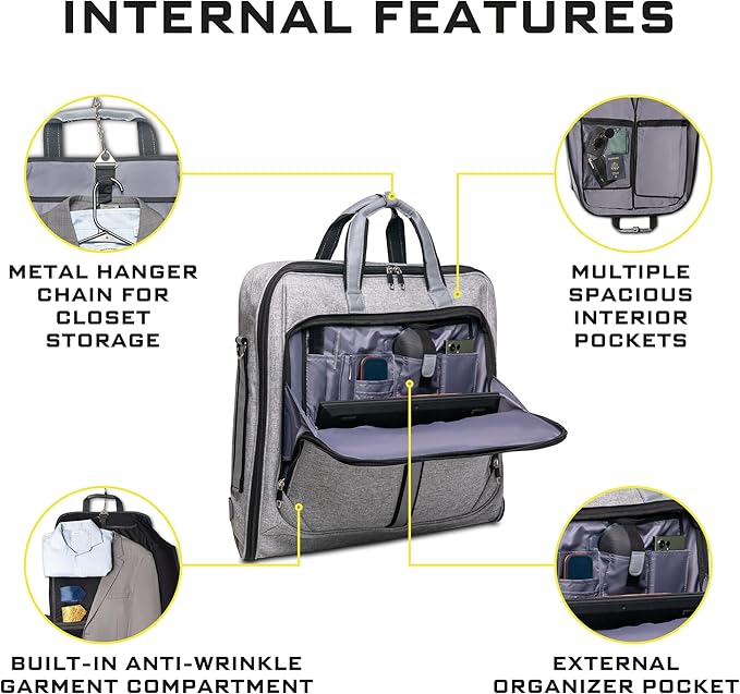 ZEGUR Premium Suit Garment Bag Carry On - Hangs 4 Suits - Travel & Business with Shoulder Strap and Laptop Compartment